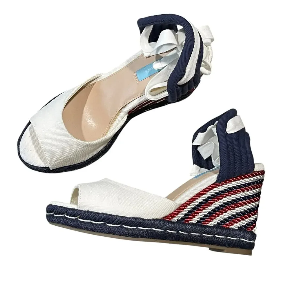 Draper James Navy, Red & White Striped Espadrille Wedge Sandals